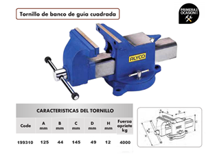 Imagen de Tornillo de banco de guia cuadrada 125 mm ALYCO 199310