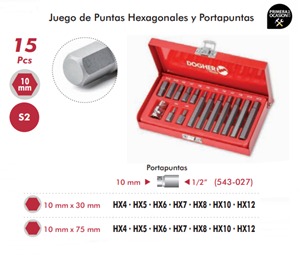 Imagen de Juego de puntas Hex y portapuntas 15 piezas DOGHER TOOLS 438-004