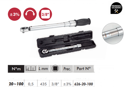 Imagen de Llave dinamometrica profesional 1/2" 20-100 Nm DOGHER TOOLS 627-20-100