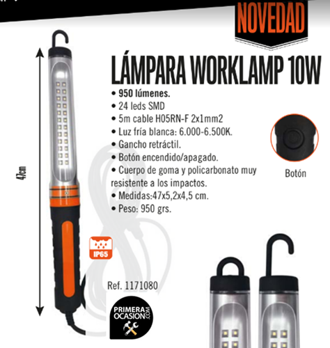 Herramientas, maquinaria taller y jardin, Lampara portatil taller LED  WORKLAMP 950 Lumen